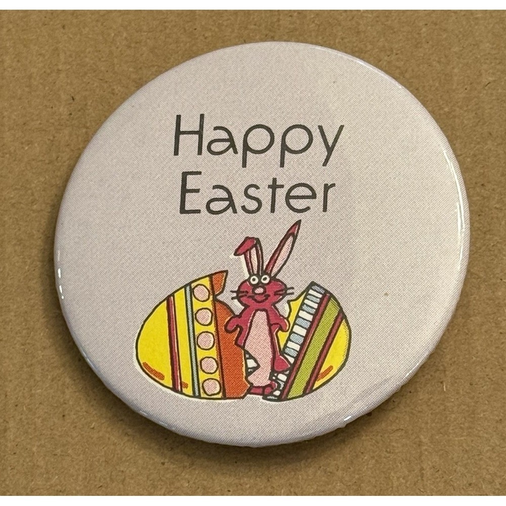 Have A Happy Easter Rabbit Bunny Spring Eggs Vtg Pinback Button Pin Round Circle
